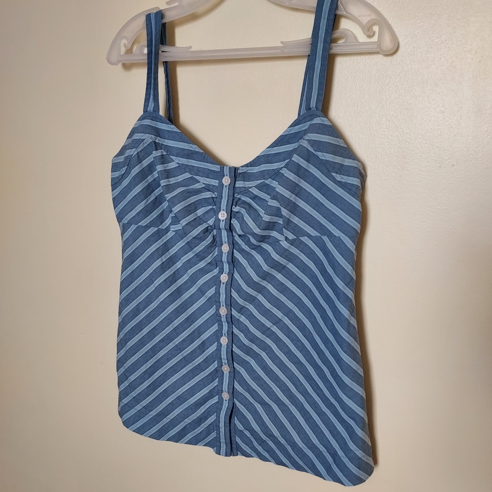Calvin Klein Blue Cotton Diagonal Striped Babydoll Camisole Top Beachy Pin Up